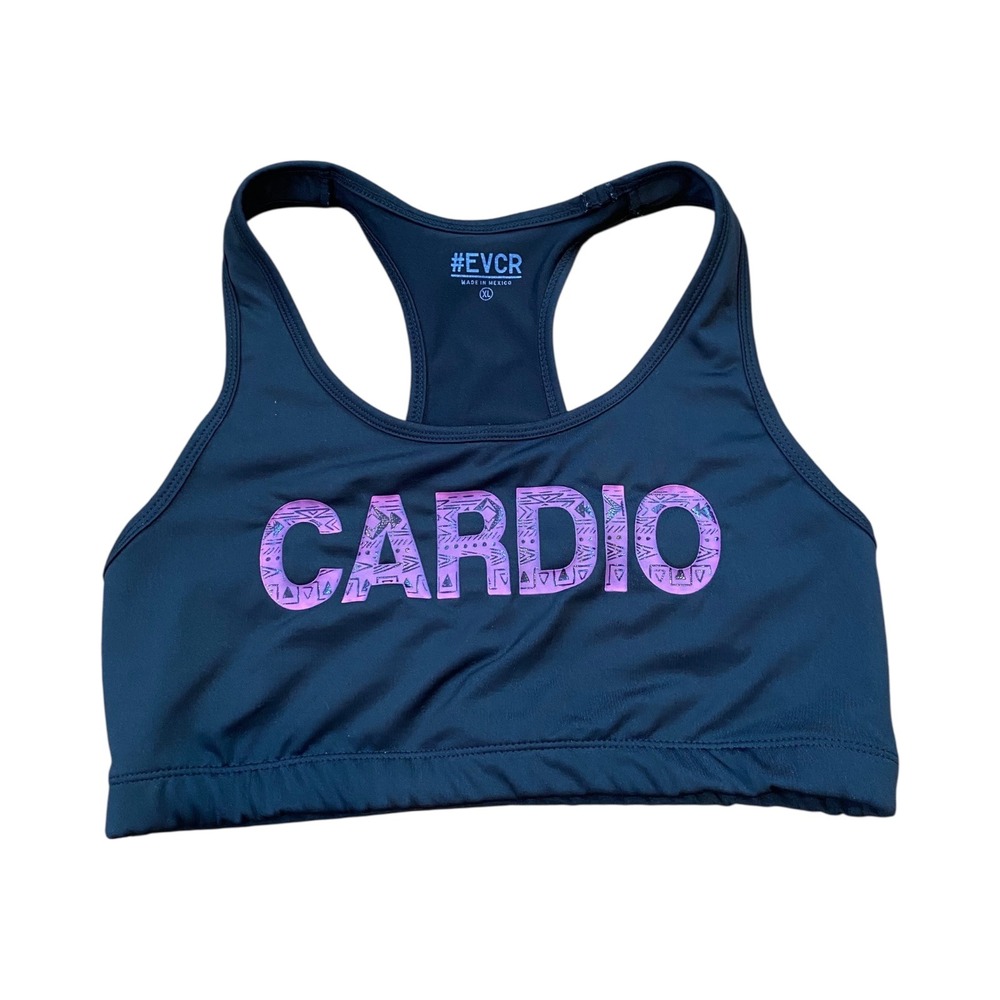 #EVCR Cardio Racerback‎ Sports Bra XL Black Purple Patterned Athletic Top
